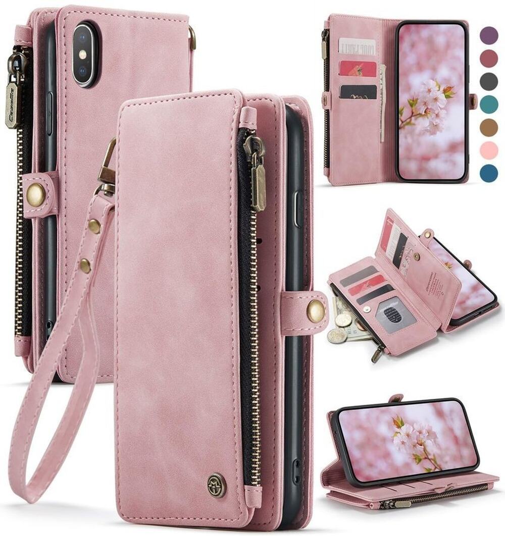 Defencase Compatible with iPhone Xs MAX Case Wallet with RFID Blocking Rose Pink